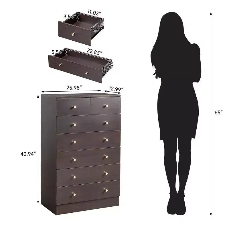 Commode à 7 tiroirs en panneaux de particules gris de 66 cm de large
