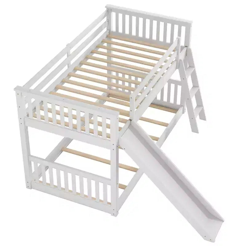 Lits superposés pour enfants, lit superposé jumeau sur jumeau avec toboggan convertible, cadre de lit superposé bas en bois pour tout-petits et adolescents