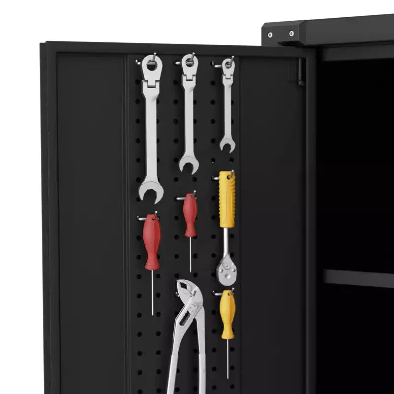 Armoire de rangement métallique robuste 183 cm avec roulettes - Portes verrouillables - 4 étagères réglables - Panneau perforé de rangement - Casiers à outils mobiles