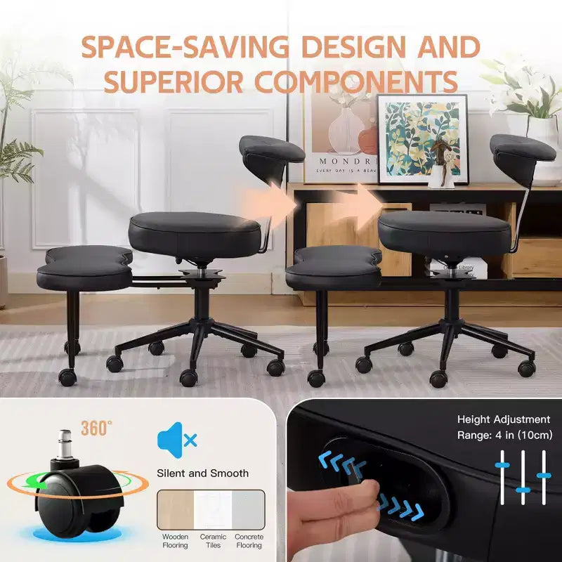 Chaise de bureau ergonomique pour s'asseoir en tailleur, chaise de méditation pivotante à 360°, chaises de bureau à genoux réglables en hauteur, pour la maison