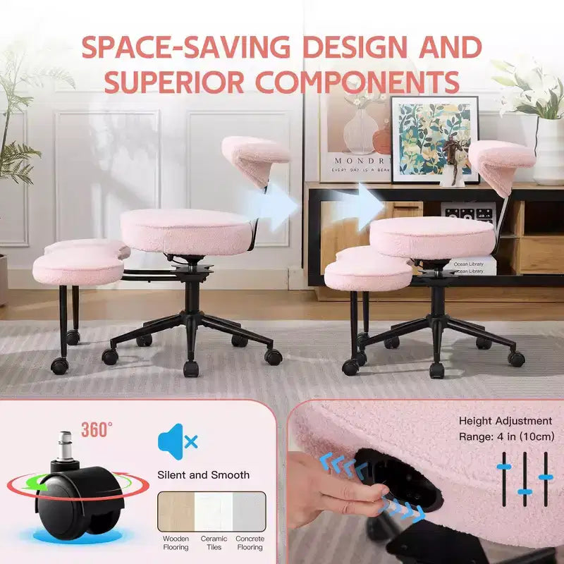 Chaise de bureau ergonomique pour s'asseoir en tailleur, chaise de méditation pivotante à 360°, chaises de bureau à genoux réglables en hauteur, pour la maison