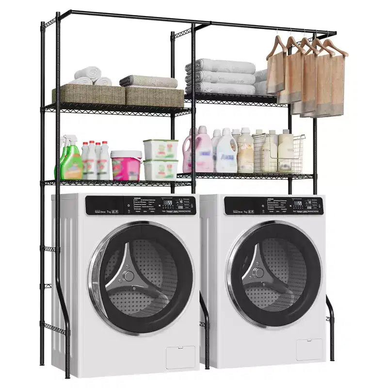 Laundry Shelf Over Washer Dryer, 6-Tier 57.8W x 22D x 77.4H Carbon Steel Storage Shelves with Hanging Rods