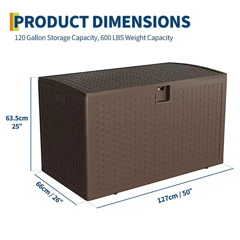 Coffre de rangement extérieur en résine, étanche, verrouillable, 454 L, style rotin, avec poignées latérales, pour meubles de patio, outils de jardin