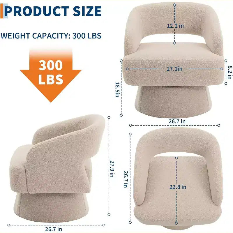 Fauteuil d'appoint pivotant en velours avec dossier ouvert et base conique, fauteuil rotatif à 360°