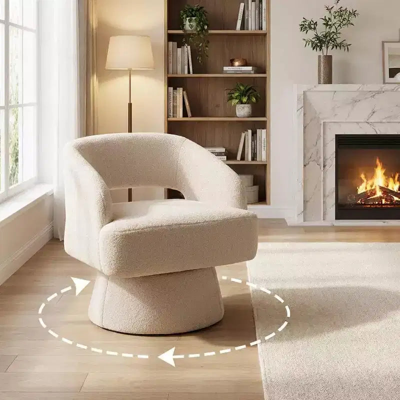 Fauteuil d'appoint pivotant en velours avec dossier ouvert et base conique, fauteuil rotatif à 360°