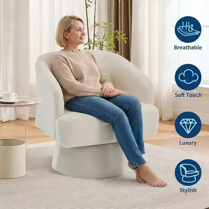 Fauteuil d'appoint pivotant en velours avec dossier ouvert et base conique, fauteuil rotatif à 360°