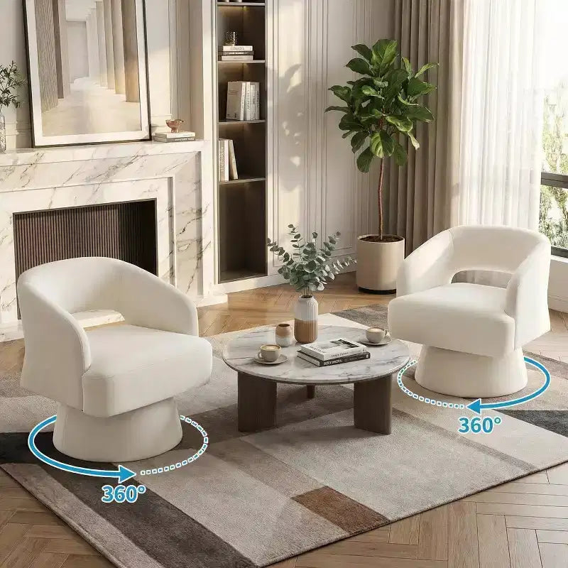 Fauteuil d'appoint pivotant en velours avec dossier ouvert et base conique, fauteuil rotatif à 360°