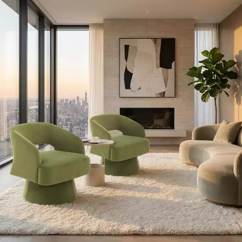 Fauteuil d'appoint pivotant en velours avec dossier ouvert et base conique, fauteuil rotatif à 360°