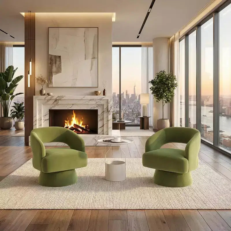 Fauteuil d'appoint pivotant en velours avec dossier ouvert et base conique, fauteuil rotatif à 360°