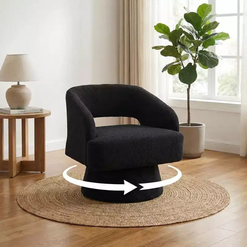 Fauteuil d'appoint pivotant en velours avec dossier ouvert et base conique, fauteuil rotatif à 360°