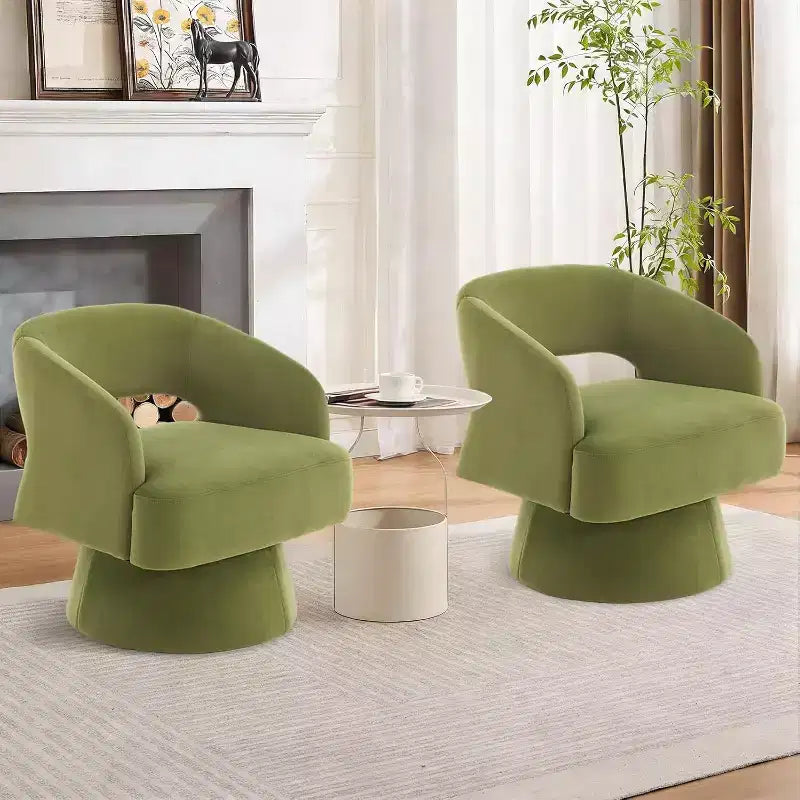 Fauteuil d'appoint pivotant en velours avec dossier ouvert et base conique, fauteuil rotatif à 360°
