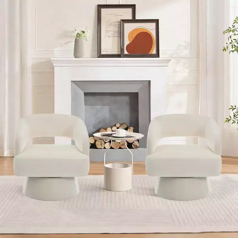 Fauteuil d'appoint pivotant en velours avec dossier ouvert et base conique, fauteuil rotatif à 360°
