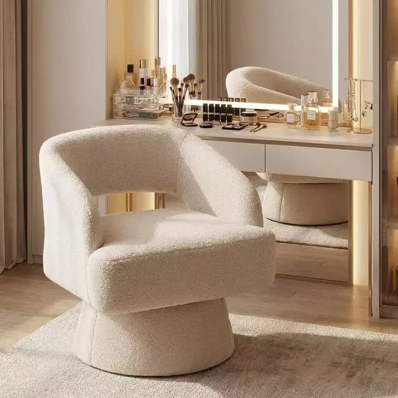 Fauteuil d'appoint pivotant en velours avec dossier ouvert et base conique, fauteuil rotatif à 360°