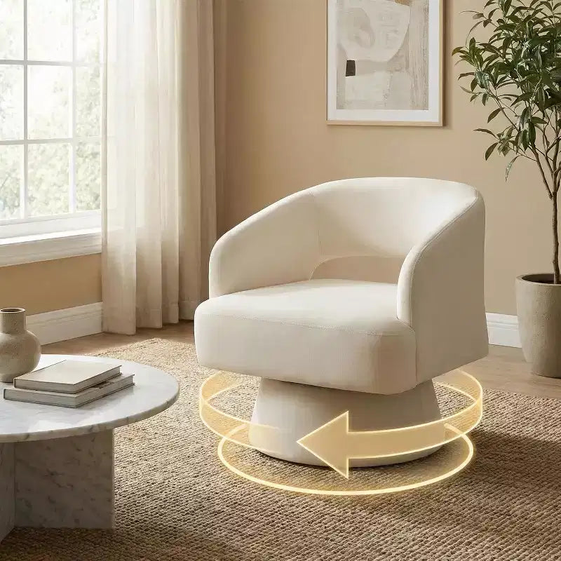 Fauteuil d'appoint pivotant en velours avec dossier ouvert et base conique, fauteuil rotatif à 360°