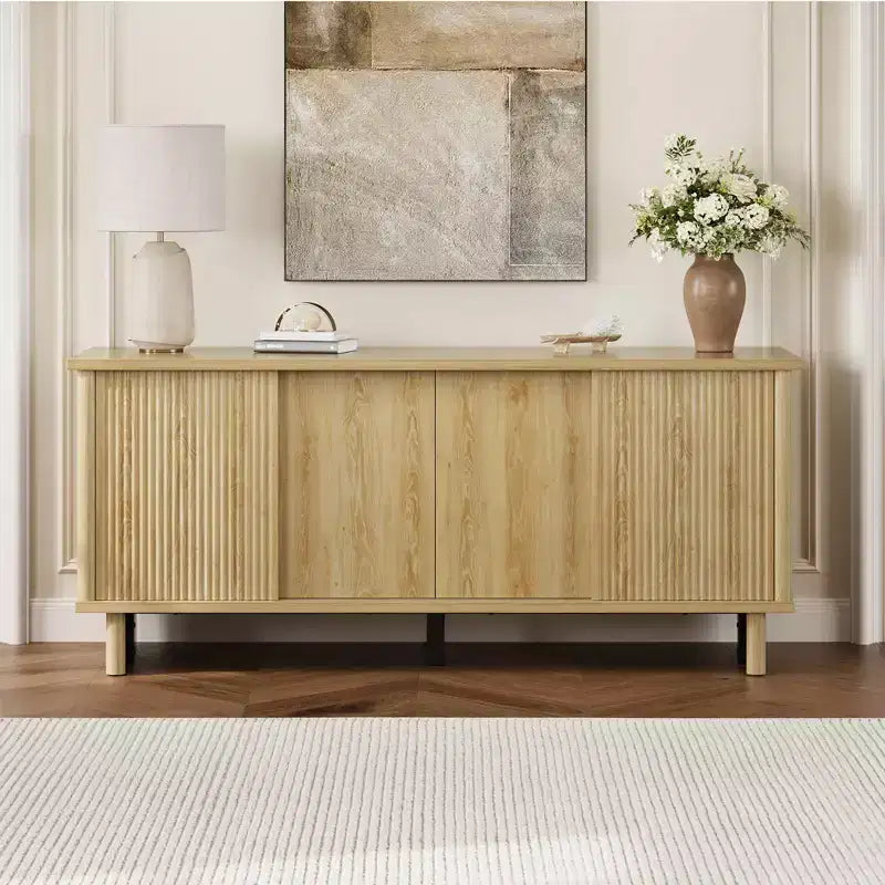 Meuble TV mi-siècle de 147 cm avec portes coulissantes pour téléviseurs de 45 à 65 pouces