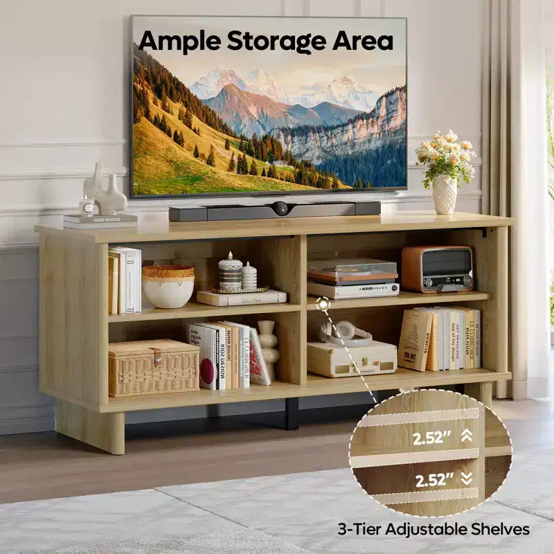 Meuble TV mi-siècle de 147 cm avec portes coulissantes pour téléviseurs de 45 à 65 pouces