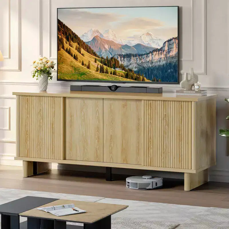Meuble TV mi-siècle de 147 cm avec portes coulissantes pour téléviseurs de 45 à 65 pouces