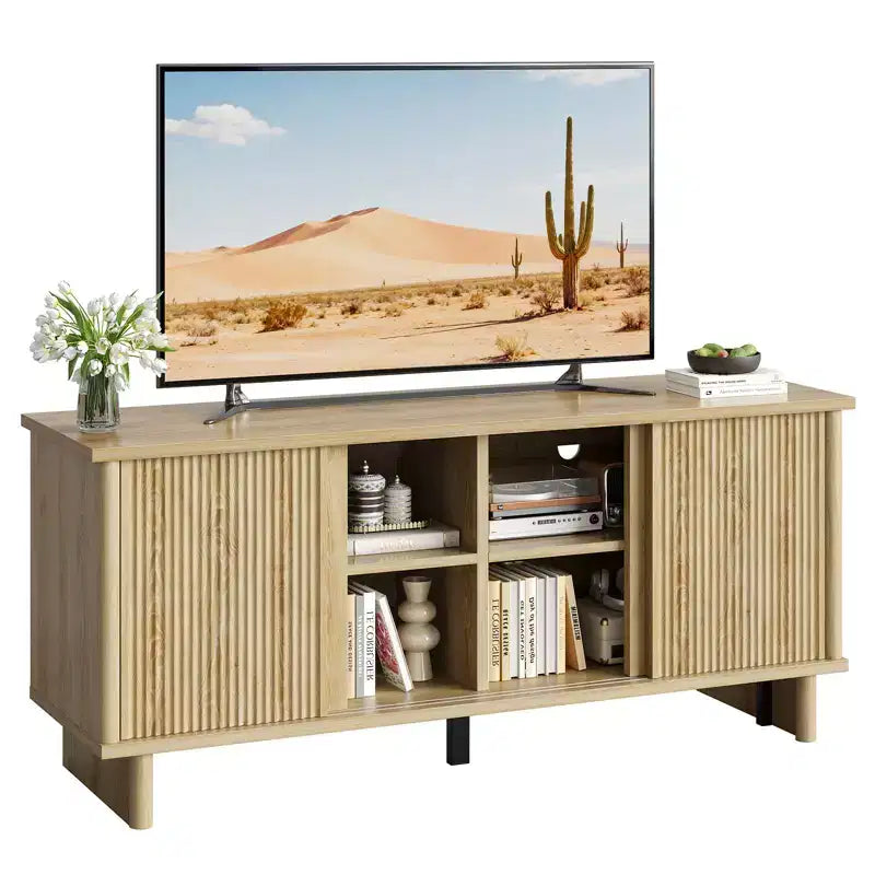 Meuble TV mi-siècle de 147 cm avec portes coulissantes pour téléviseurs de 45 à 65 pouces
