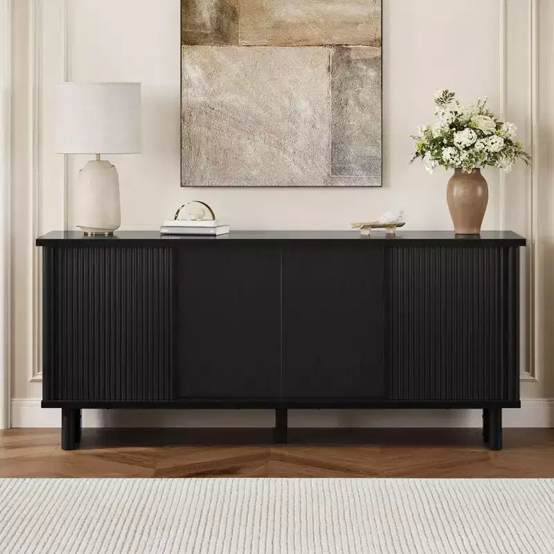 Meuble TV mi-siècle de 147 cm avec portes coulissantes pour téléviseurs de 45 à 65 pouces