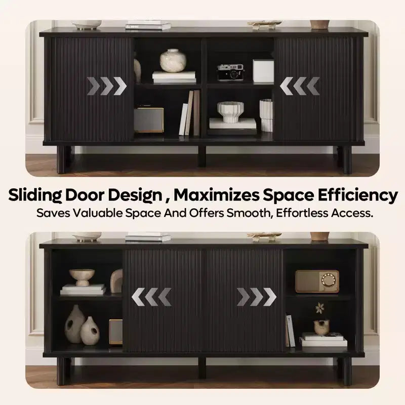 Meuble TV mi-siècle de 147 cm avec portes coulissantes pour téléviseurs de 45 à 65 pouces