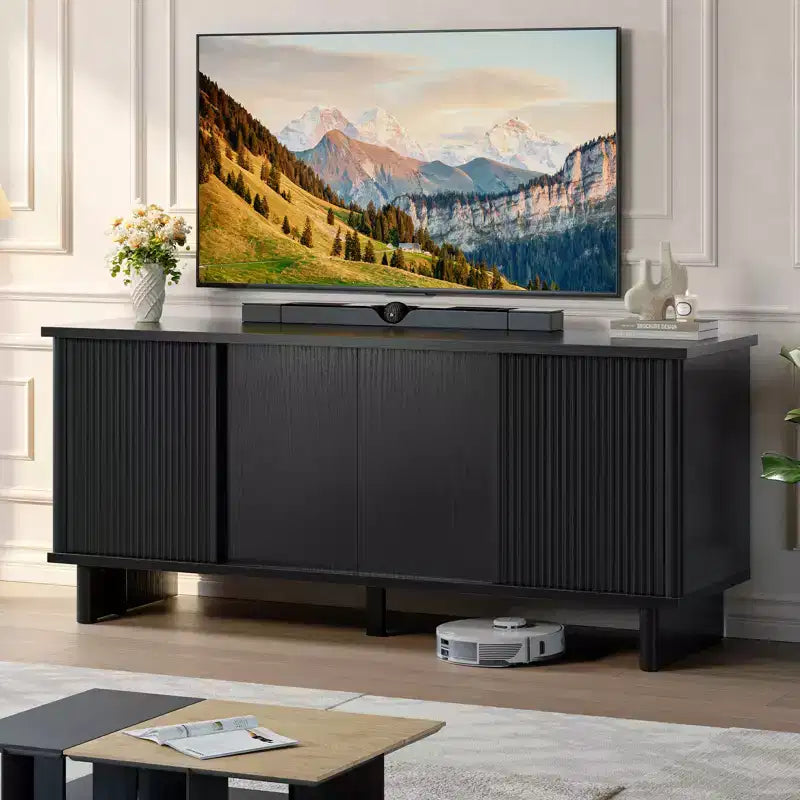 Meuble TV mi-siècle de 147 cm avec portes coulissantes pour téléviseurs de 45 à 65 pouces