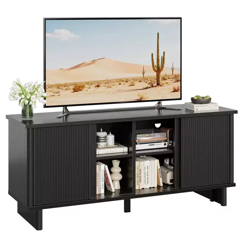 Meuble TV mi-siècle de 147 cm avec portes coulissantes pour téléviseurs de 45 à 65 pouces