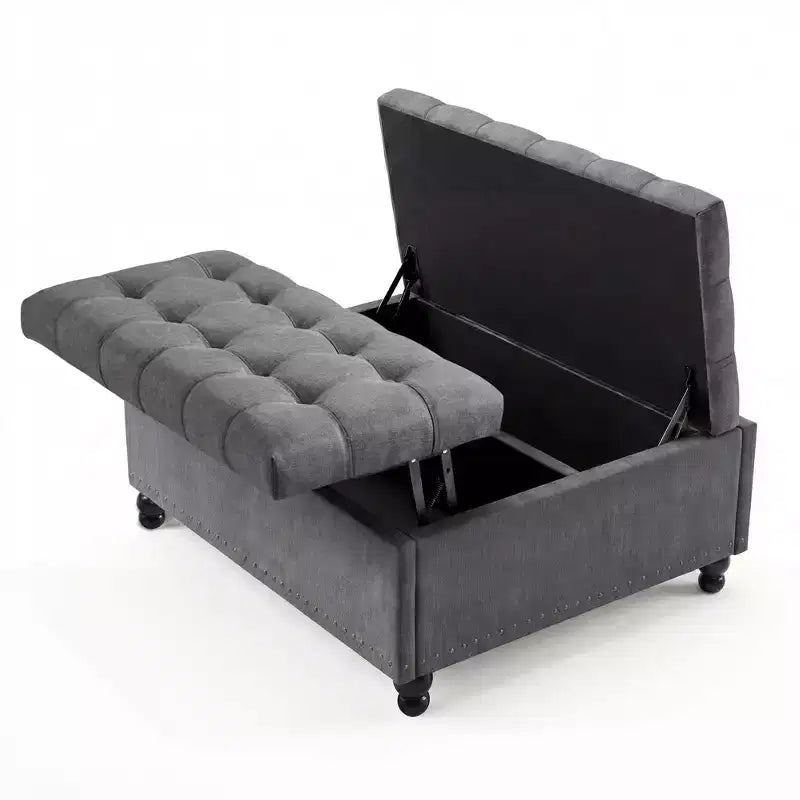 Banc ottoman de rangement 89 cm, banc de table basse rembourré capitonné avec plateau relevable, repose-pieds carré multifonctionnel pour couloir, salon, chambre à coucher