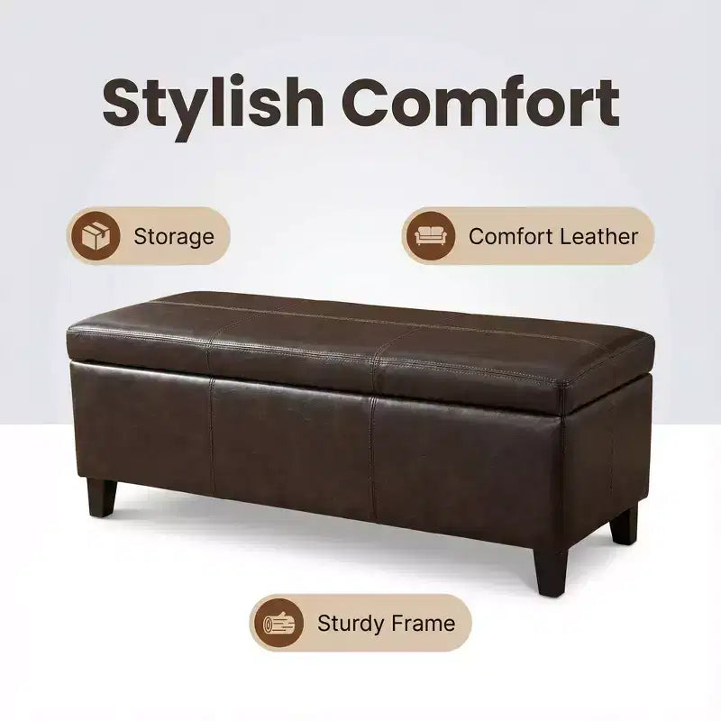 Banc Pouf de Rangement Rembourré en Similicuir pour Salon et Chambre