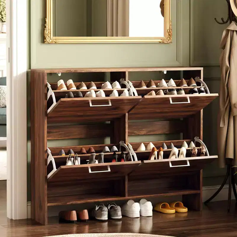 Meuble à chaussures à dessus plat avec 4 tiroirs basculants de 42 pouces et poignées métalliques argentées