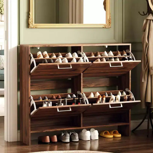 Meuble à chaussures à dessus plat avec 4 tiroirs basculants de 42 pouces et poignées métalliques argentées