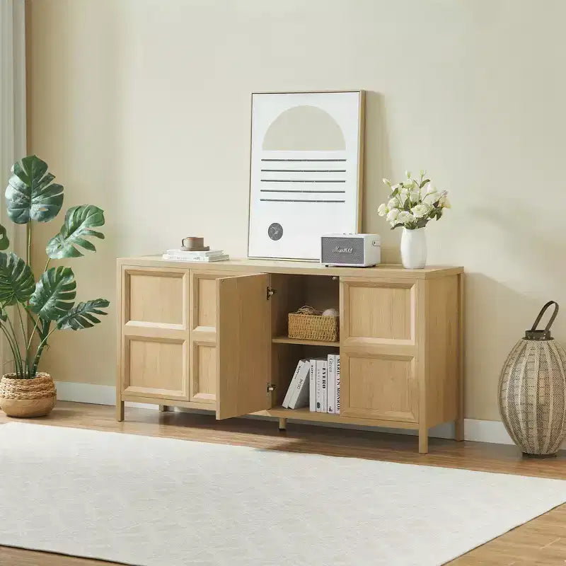 Buffet en bois moderne de 170 cm avec 4 portes et charnières à fermeture douce