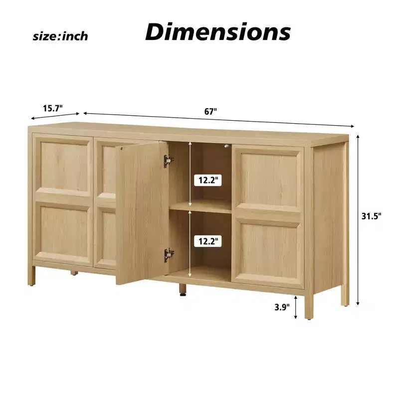 Buffet en bois moderne de 170 cm avec 4 portes et charnières à fermeture douce