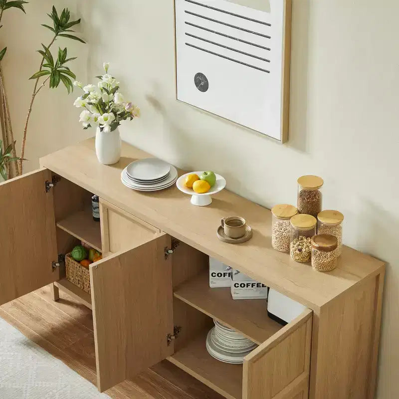 Buffet en bois moderne de 170 cm avec 4 portes et charnières à fermeture douce