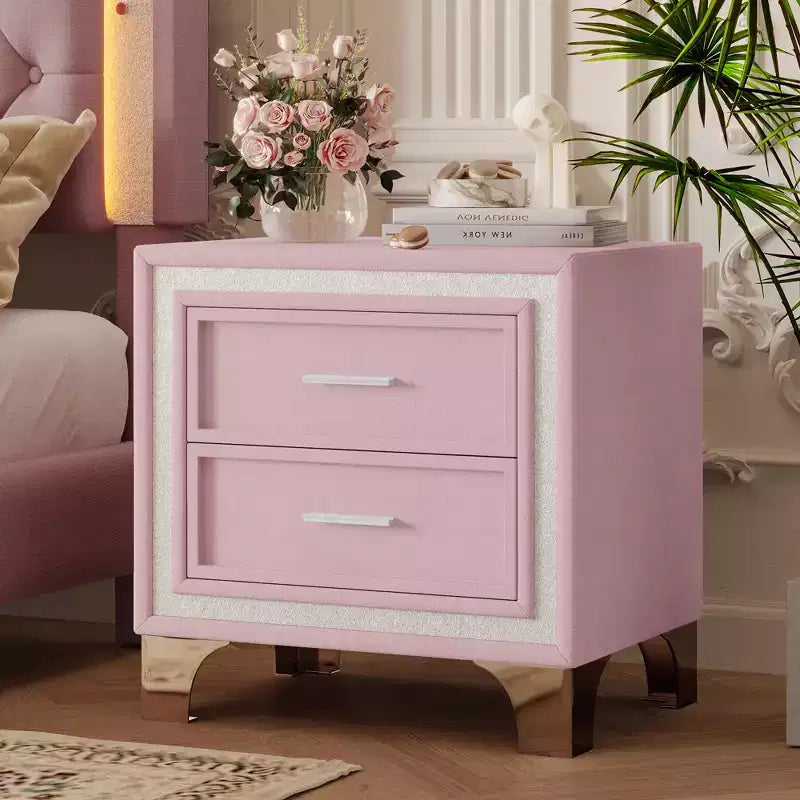 Mid Century Vintage Rustic Farmhouse 2 Drawer Nightstand for Bedroom Living Room