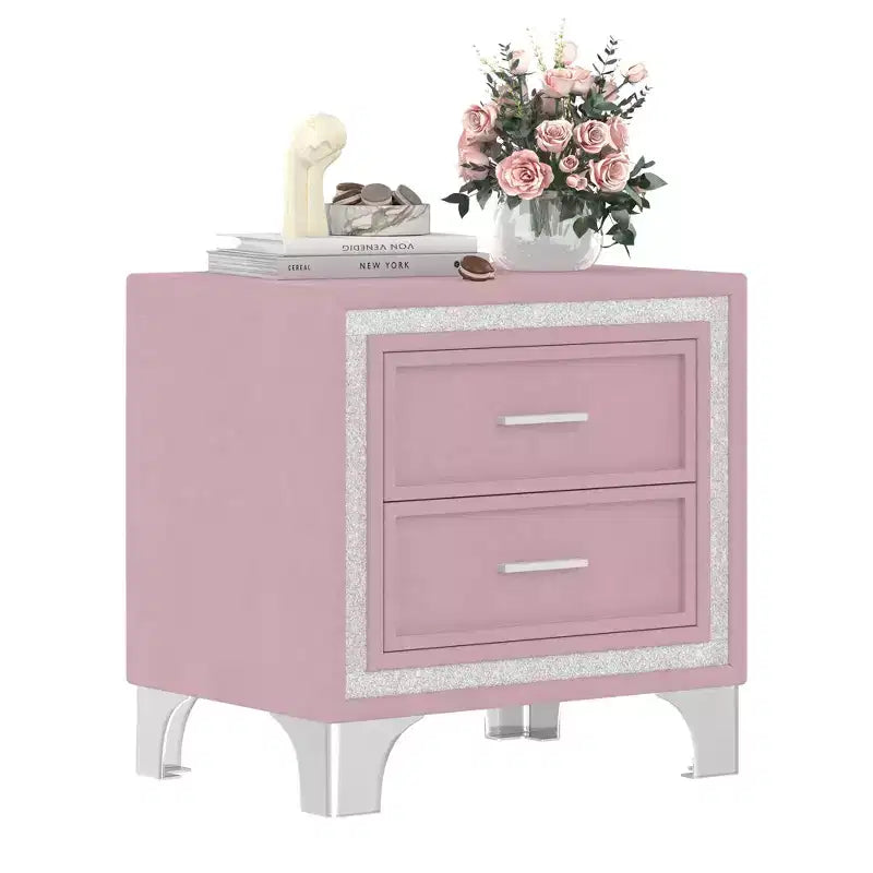 Mid Century Vintage Rustic Farmhouse 2 Drawer Nightstand for Bedroom Living Room