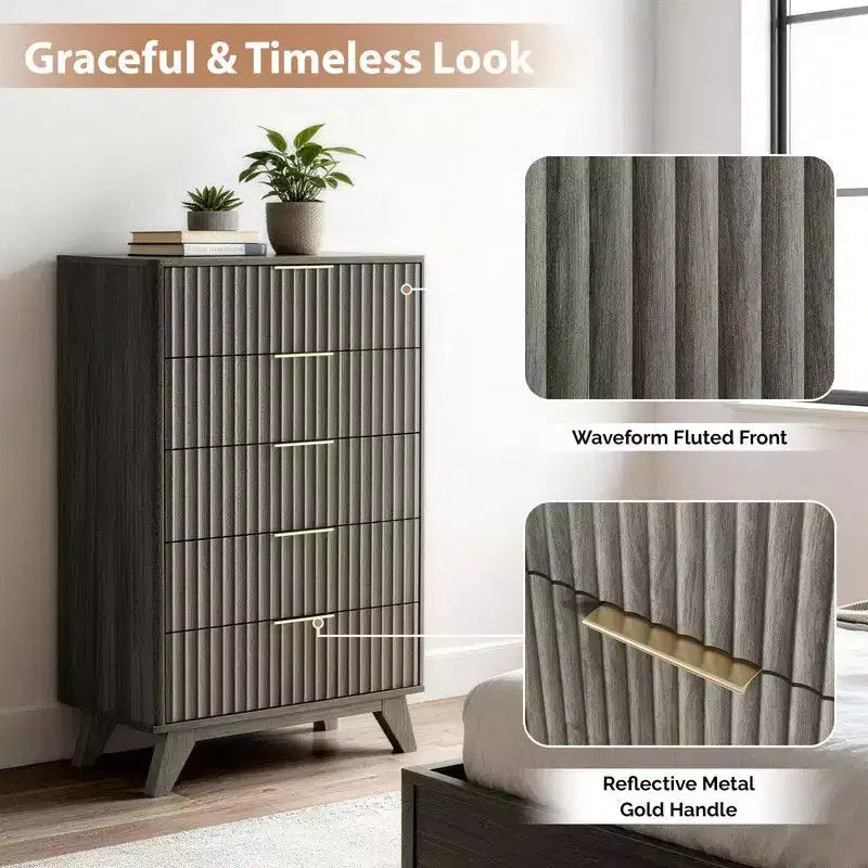 Commode 5 tiroirs Grille en panneau de particules, 30 po de large