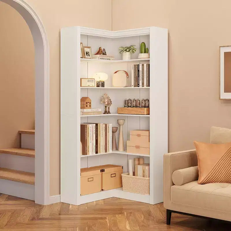 Étagère d'angle haute de 182,4 cm, grande bibliothèque à 5 niveaux en forme de L avec kit anti-basculement, rangement peu encombrant pour la maison et le bureau