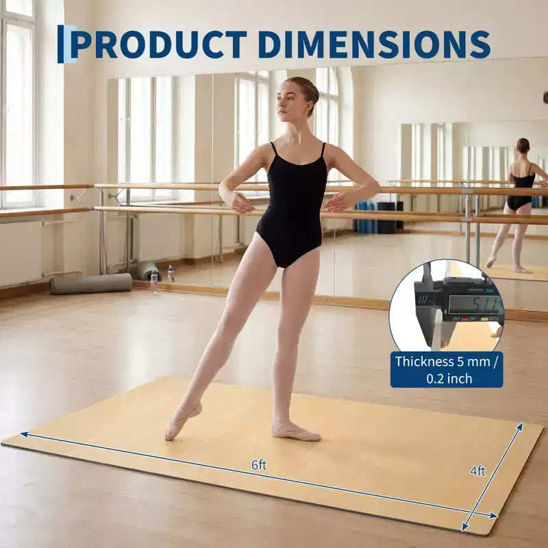 Tapis de danse portable en PVC de 4'x6', tapis de danse antidérapant de 5 mm d'épaisseur résistant aux rayures pour le ballet, le jazz, les claquettes, le yoga, le Pilates et l'exercice à domicile