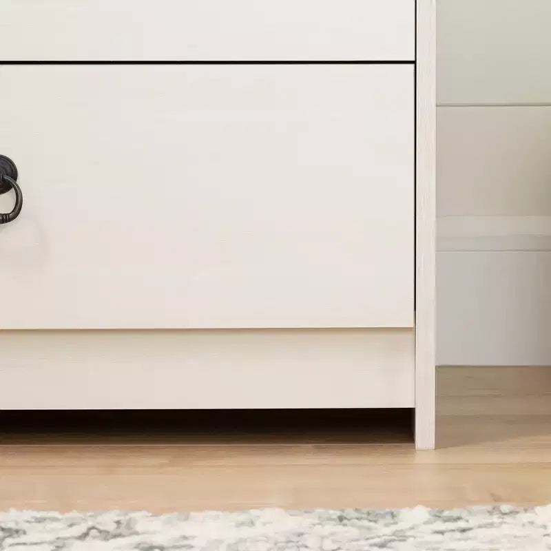 Commode double 6 tiroirs, Blanc patiné et Chêne vieilli, Dispositif anti-basculement, 132 cm de large