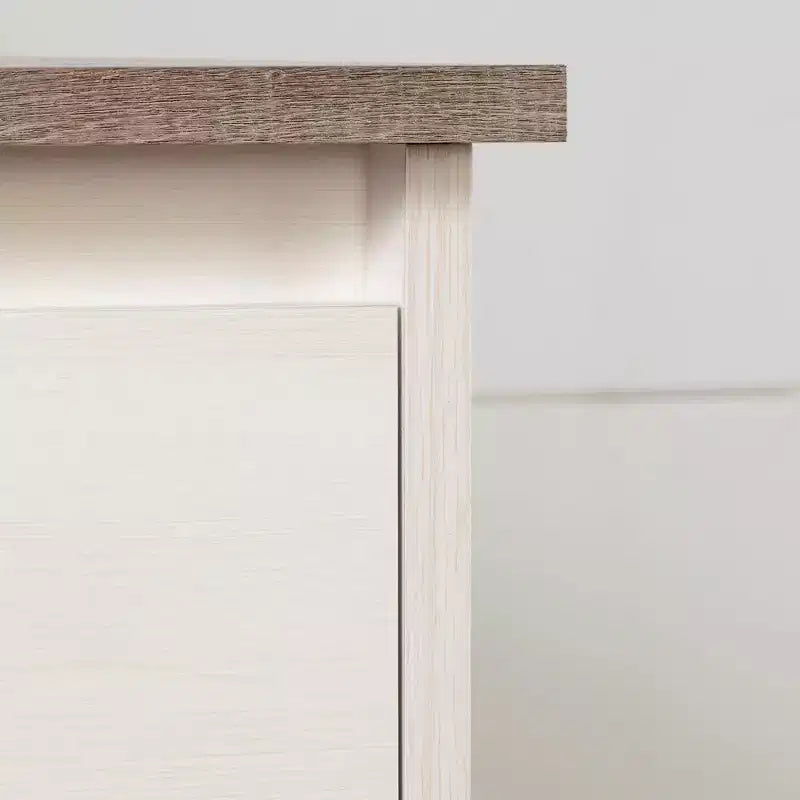 Commode double 6 tiroirs, Blanc patiné et Chêne vieilli, Dispositif anti-basculement, 132 cm de large