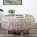 Table basse ronde tissée en abaca, 89 cm, marron clair | Salon de ferme bohème