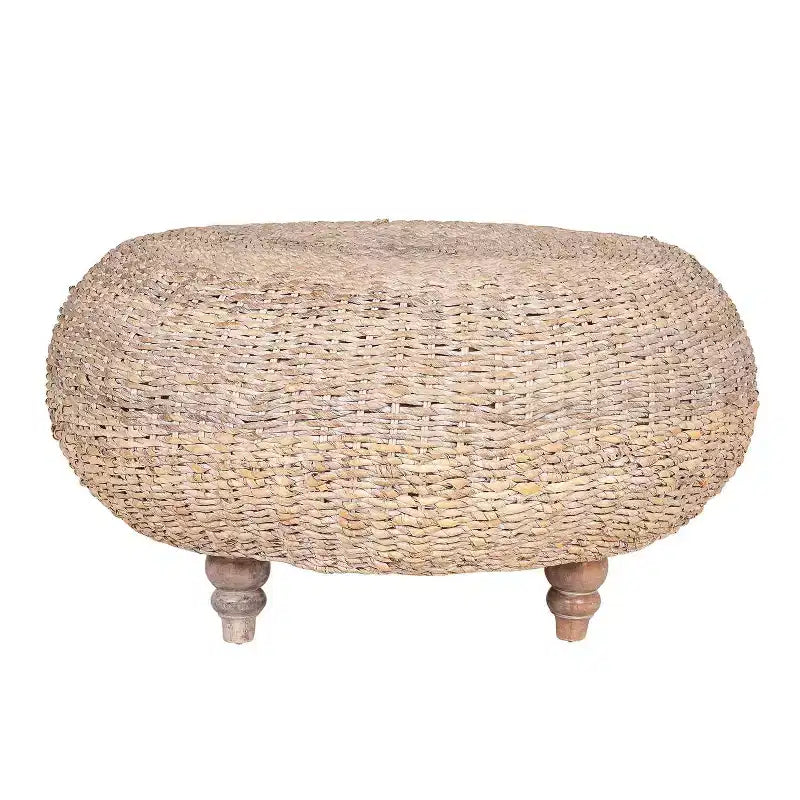 Table basse ronde tissée en abaca, 89 cm, marron clair | Salon de ferme bohème