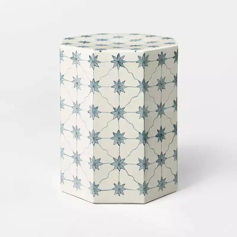 Table d'appoint hexagonale en céramique, blanc cassé naturel, aucun assemblage requis