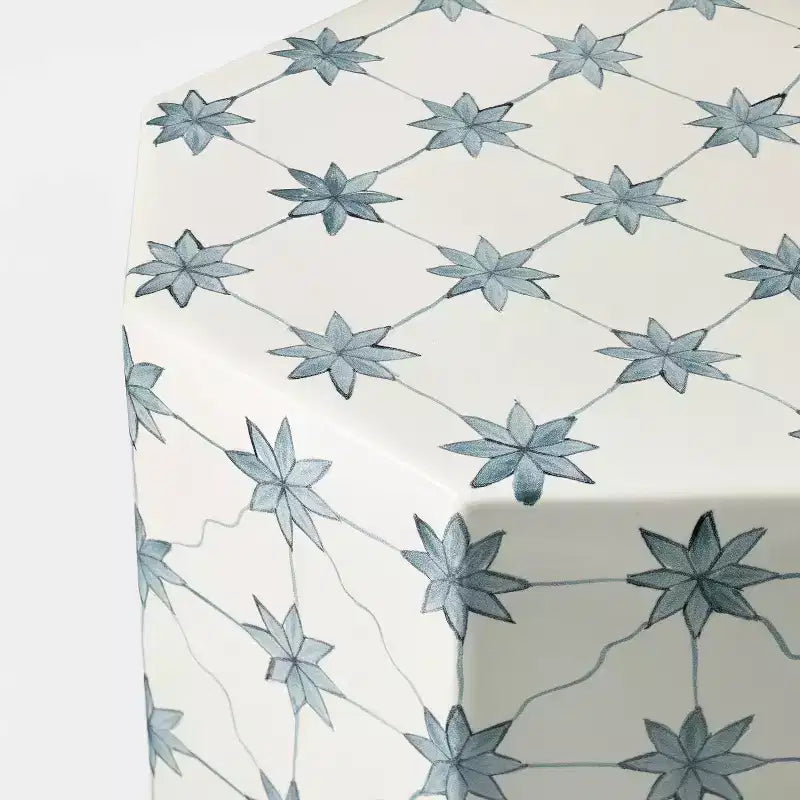 Table d'appoint hexagonale en céramique, blanc cassé naturel, aucun assemblage requis