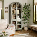 Meuble vitré à 4 portes avec arc en bois rainuré, vert sauge, 193 cm de haut