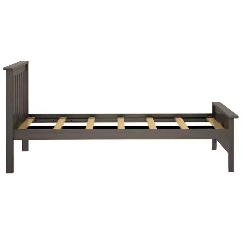 Solid Wood Twin Platform Bed Frame with Slatted Headboard, 400 lb Capacity