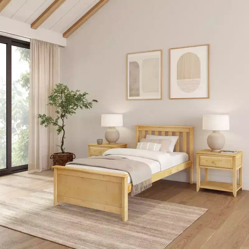 Solid Wood Twin Platform Bed Frame with Slatted Headboard, 400 lb Capacity