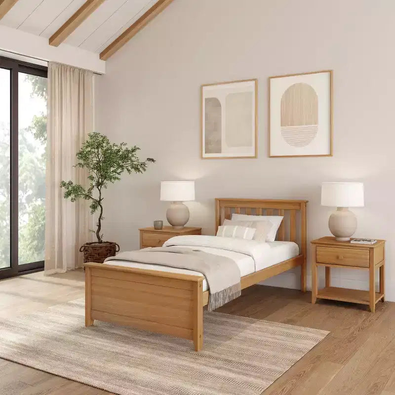 Solid Wood Twin Platform Bed Frame with Slatted Headboard, 400 lb Capacity