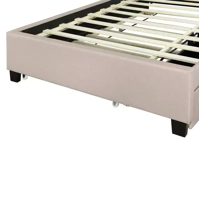 Lit plateforme rembourré Full/Queen avec tête de lit de rangement, lit gigogne simple et 2 tiroirs