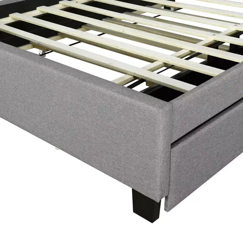 Lit plateforme rembourré Full/Queen avec tête de lit de rangement, lit gigogne simple et 2 tiroirs